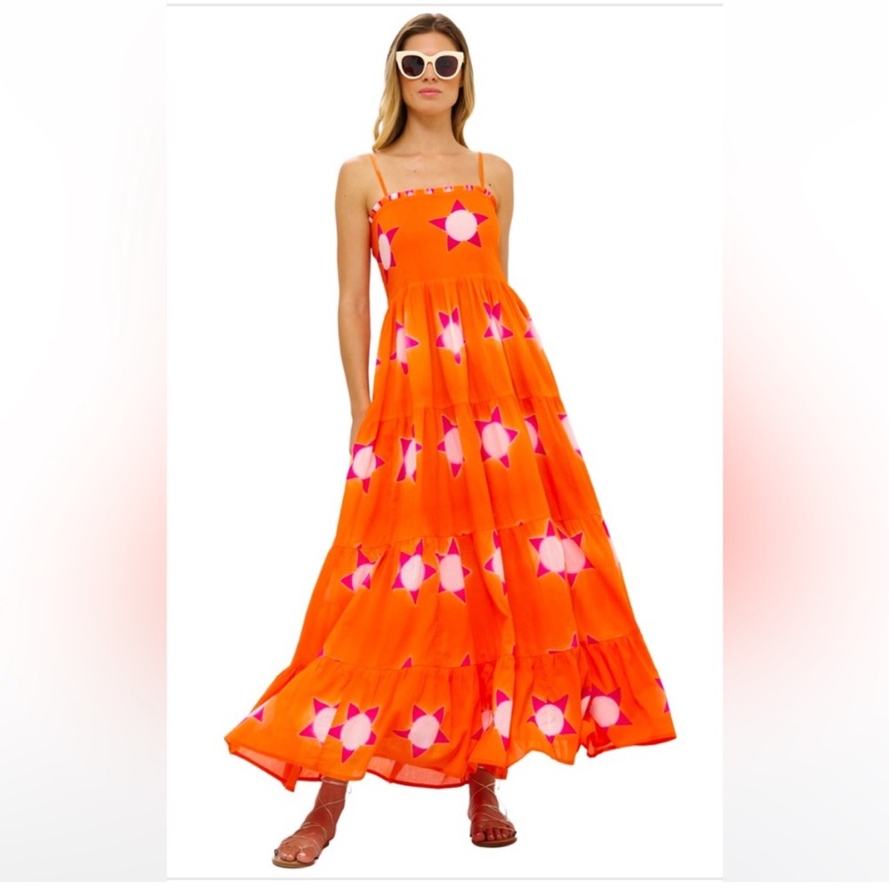 NWT Oliphant Smocked Back Maxi Dress - Mela Orange - Size Small